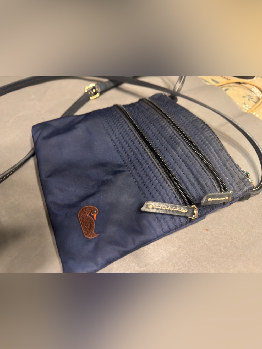 Dooney & Bourke Navy Crossbody with Brown Leather Logo - Picture 2 of 5